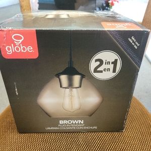 NIB Globe Brown Plug-In Pendant Ceiling Light Mid Century Design
